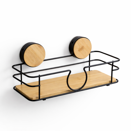 رف حمام جداري - معدن مع قاعدة خشبية بامبو